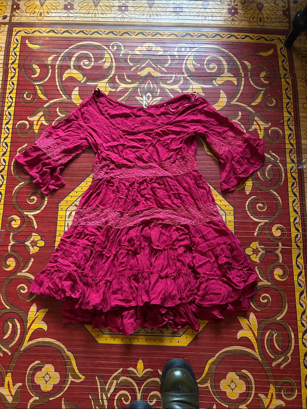 Free People Berry Red Ruffled Boho Dress